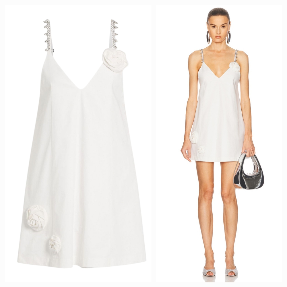 AREA Off-White Crystal Rosette Poplin Minidress Size M NWT